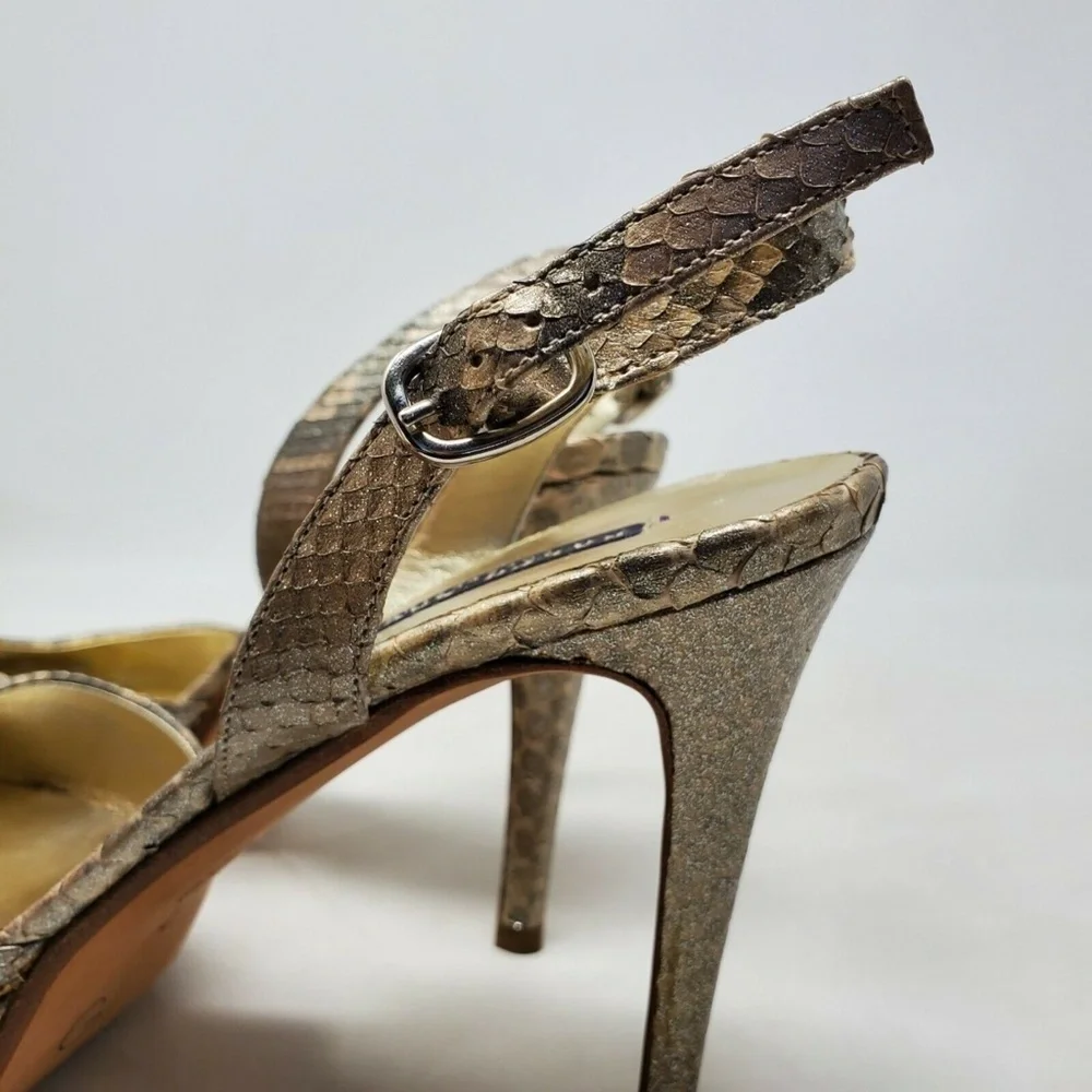Ralph Lauren Snake Print Buckle Metallic Heels